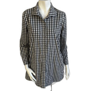 Lafayette 148 Marla Gingham Plaid Tunic Shirt M Preppy Dark Romantic Career